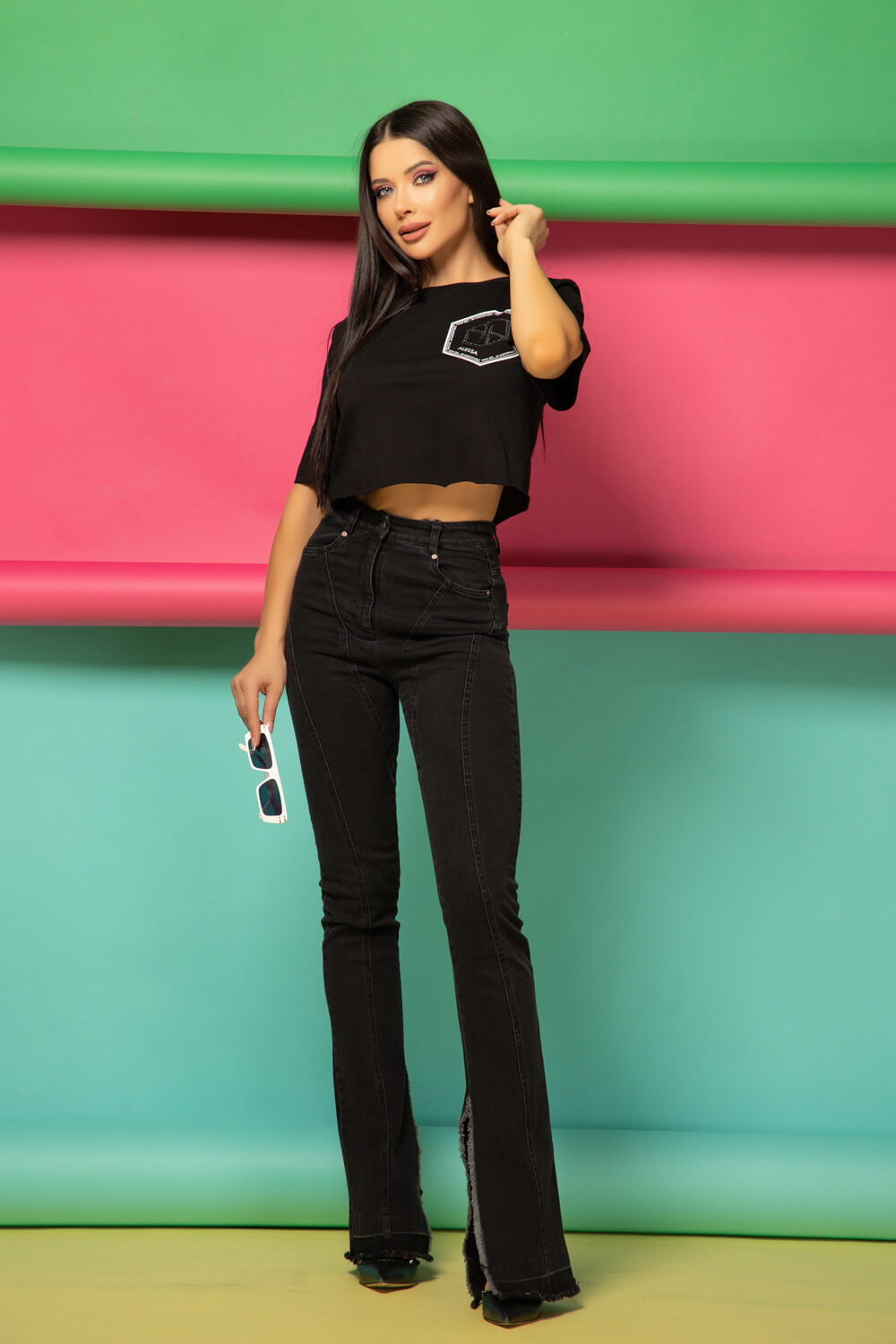 For Your Eyes Only Crop T-Shirt din bumbac - Negru - Imagine 12