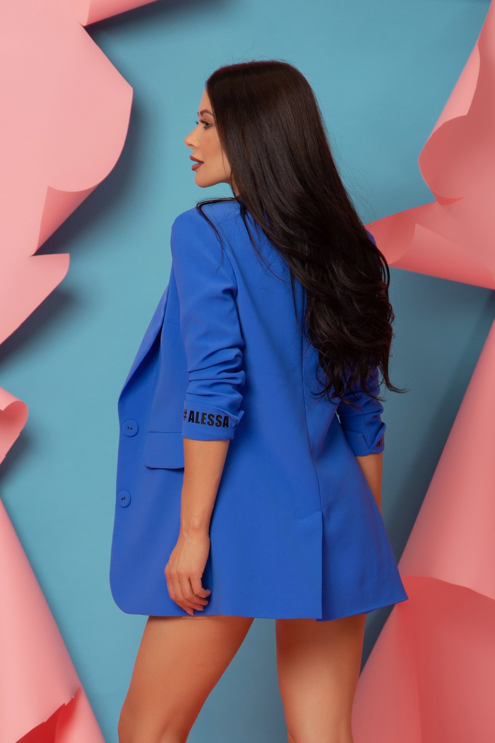 Charm You oversize Sacou - Albastru - Imagine 15