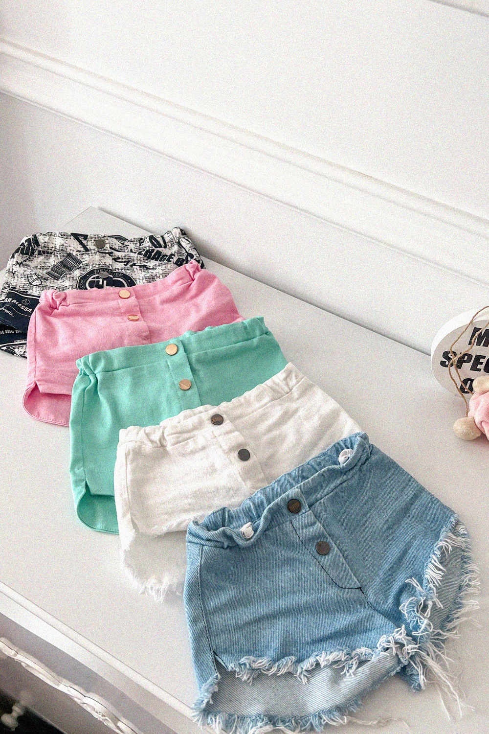 Afternoon Walk Mini Pantaloni scurți din denim - Ecru - Imagine 10