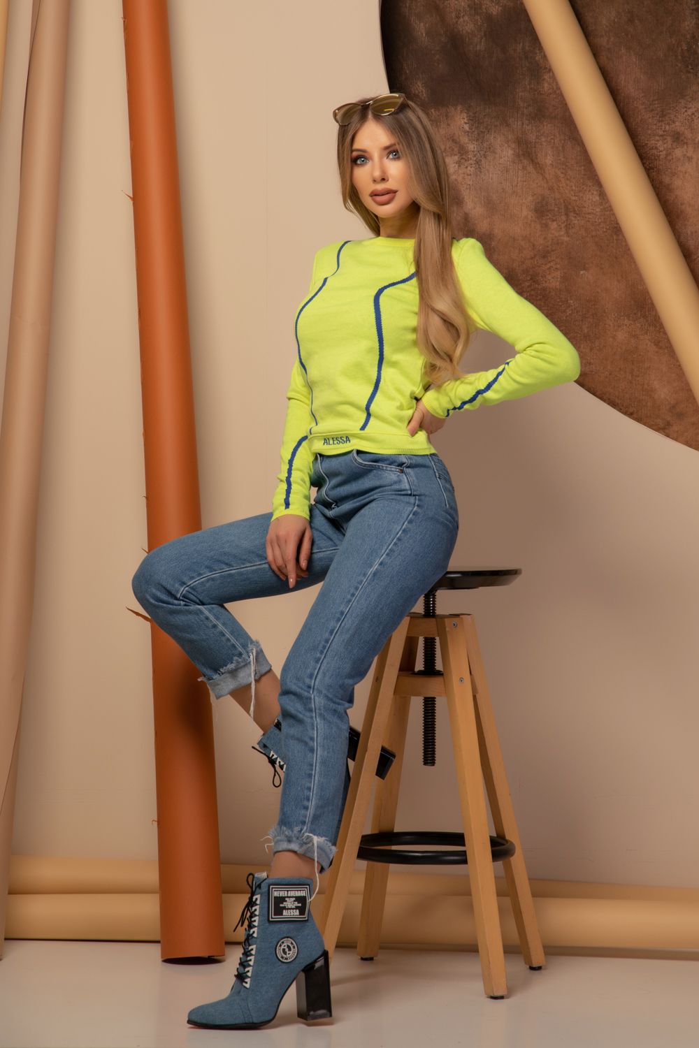 Alessa Hug Pulover din Tricotaj - Neon Yellow - Imagine 8