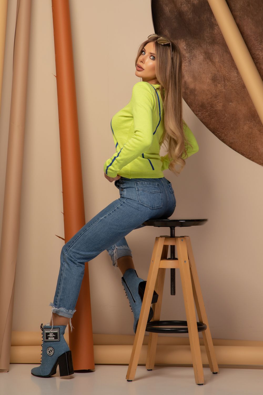Alessa Hug Pulover din Tricotaj - Neon Yellow - Imagine 9