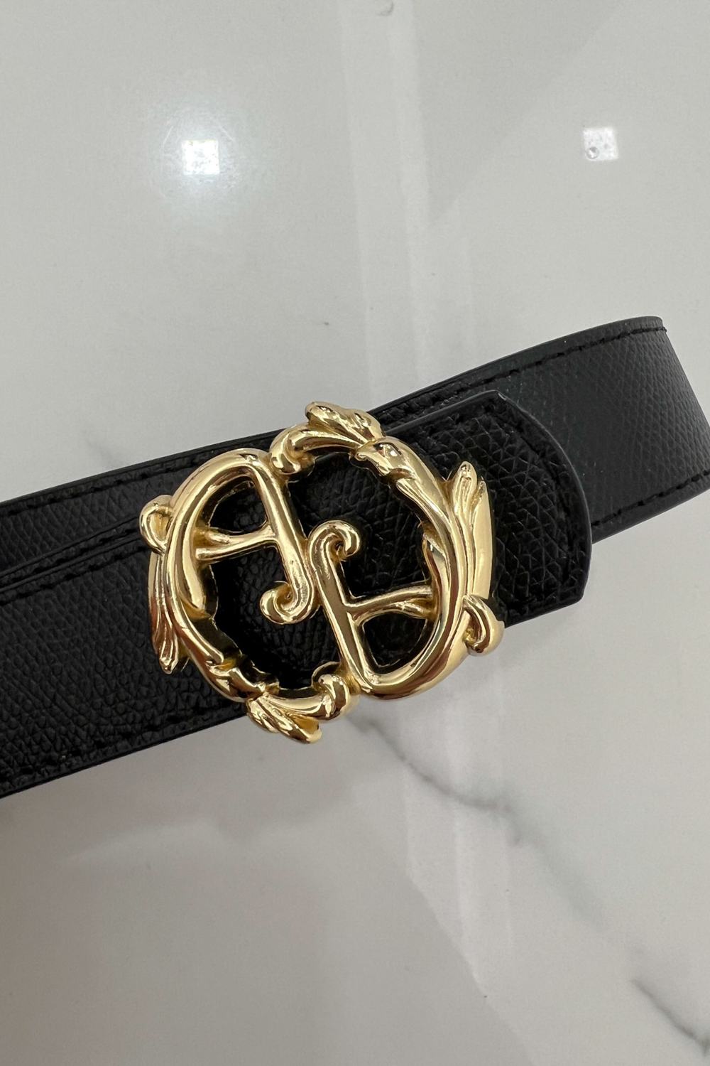 Rococo Logo Curea Neagră - îngustă cu Cataramă Aurie - Imagine 13