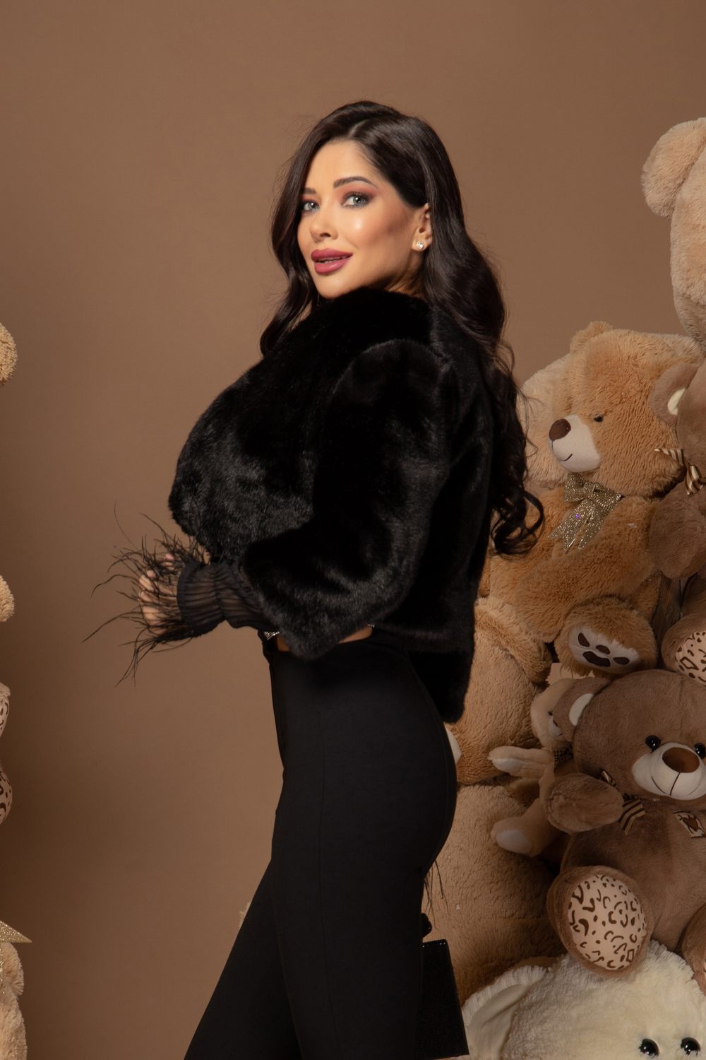 Winter Crush Bolero Din Eko Blană - Black - Imagine 19