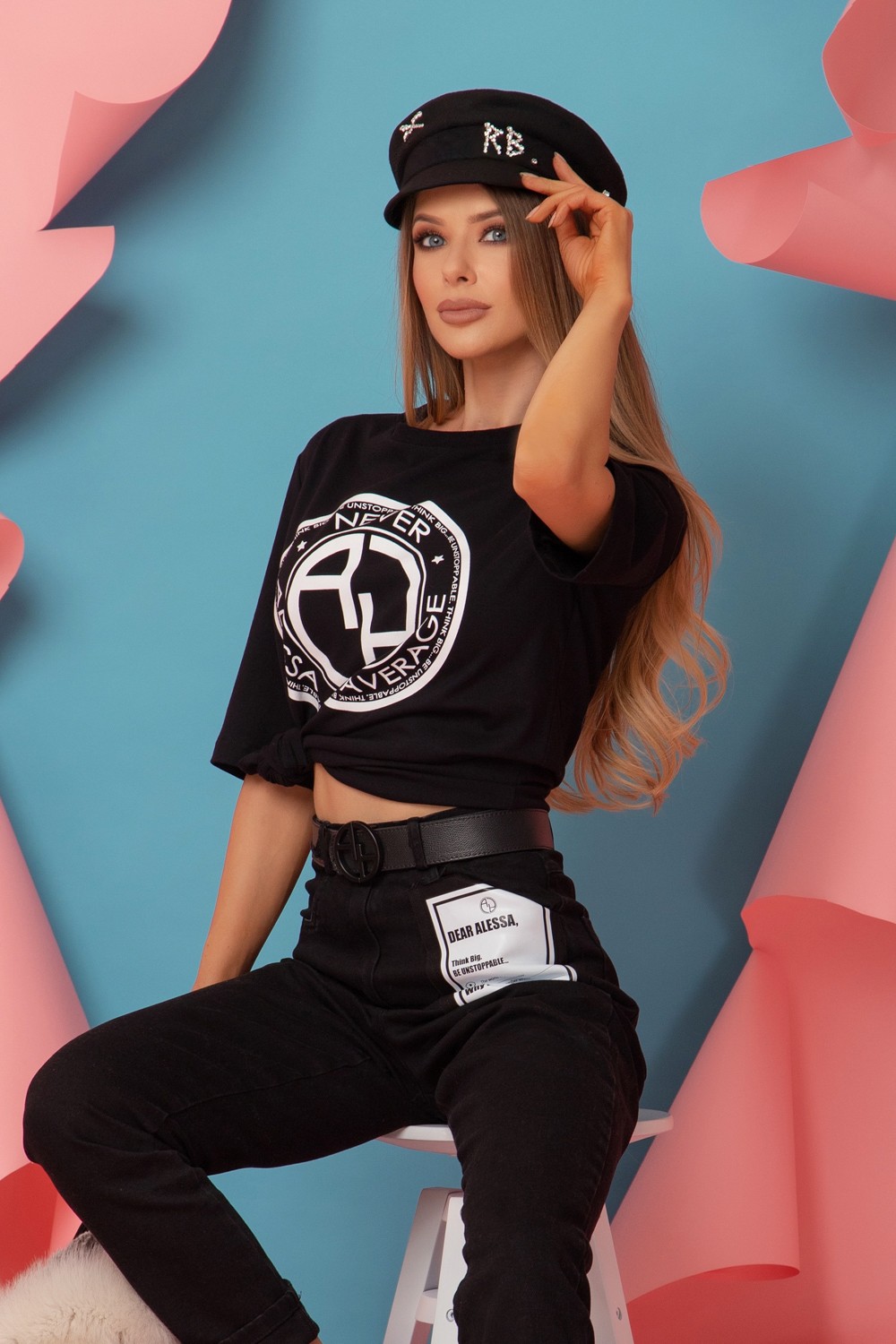 Revolve Around Me T-Shirt - Polo negru cu alb - Imagine 9