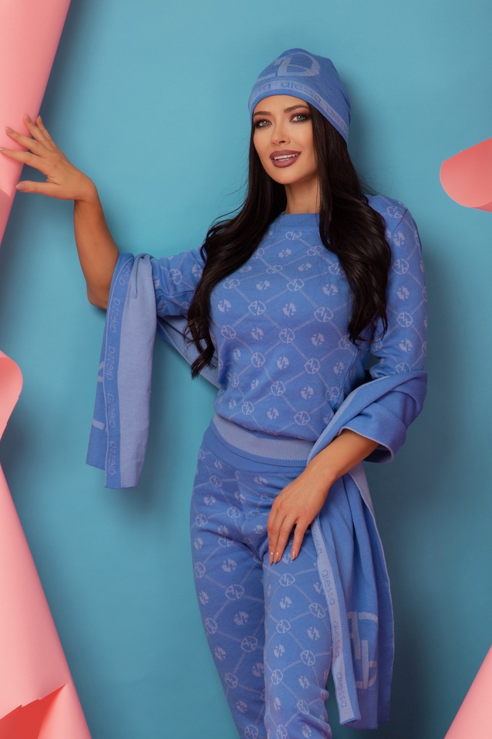 Alessa Logo Fular Din Tricotaj - Sky Blue - Imagine 8