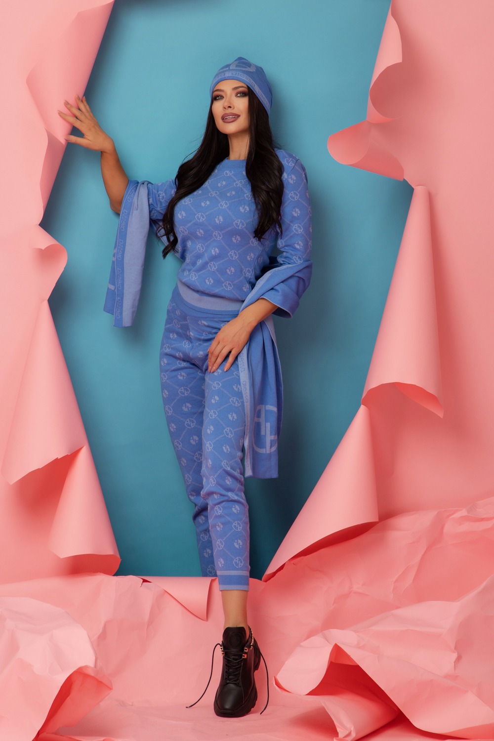 Alessa Logo Fular Din Tricotaj - Sky Blue - Imagine 7