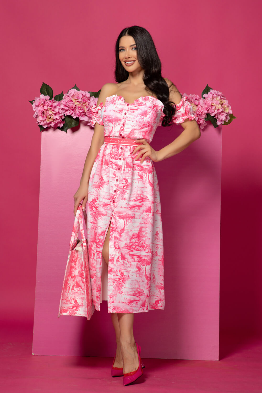 Trendsetter Icon Rochie 7/8 cu centură detașabilă - Pink - Imagine 8
