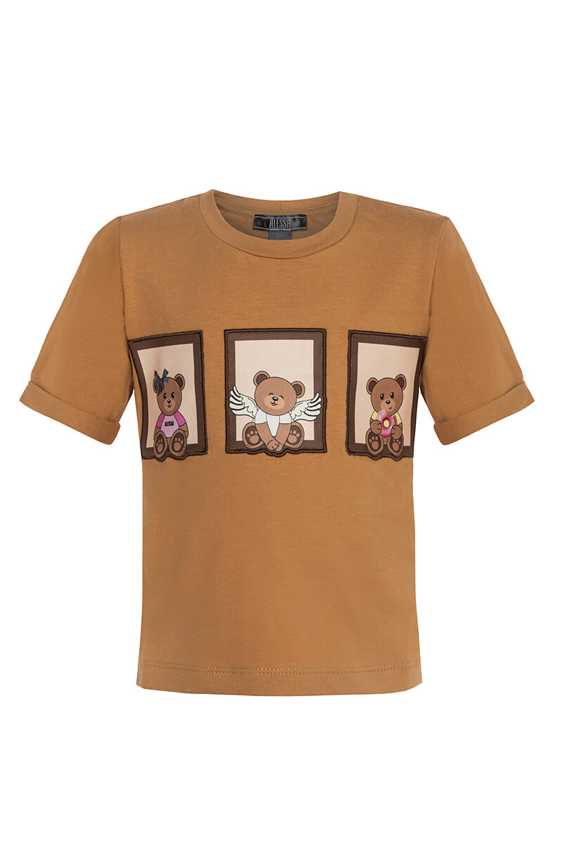 Bear Hug Mini T-Shirt din Bumbac - Mocha - Imagine 12