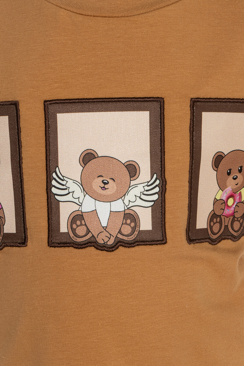 Bear Hug Mini T-Shirt din Bumbac - Mocha - Imagine 14