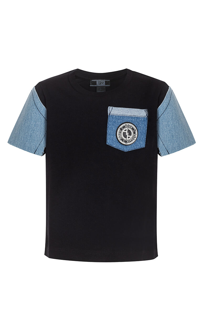 Alessa Mini Denim T-Shirt - Negru - Imagine 12