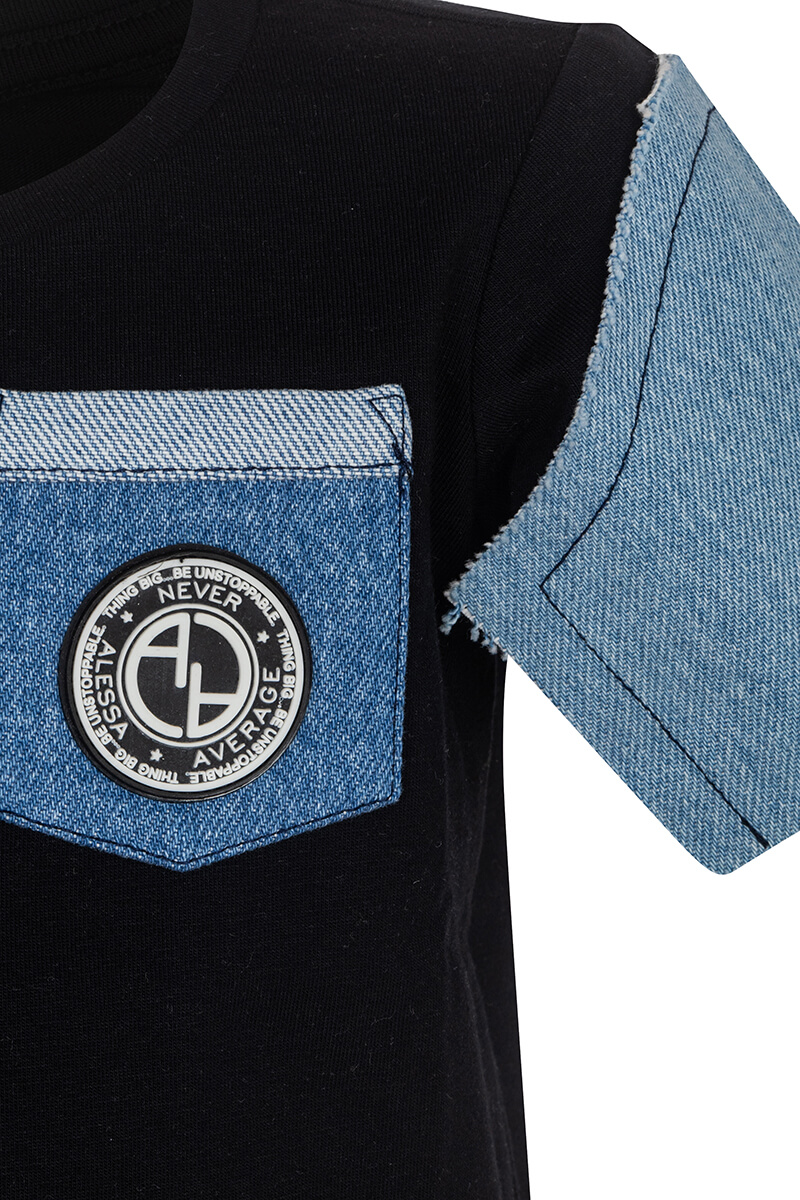 Alessa Mini Denim T-Shirt - Negru - Imagine 8