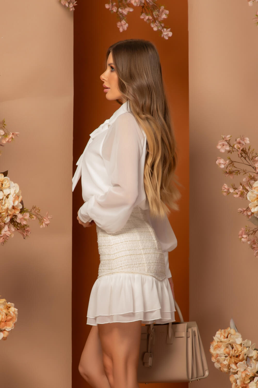 Parisian Perfection Bluza din Șifon - Ecru - Imagine 14