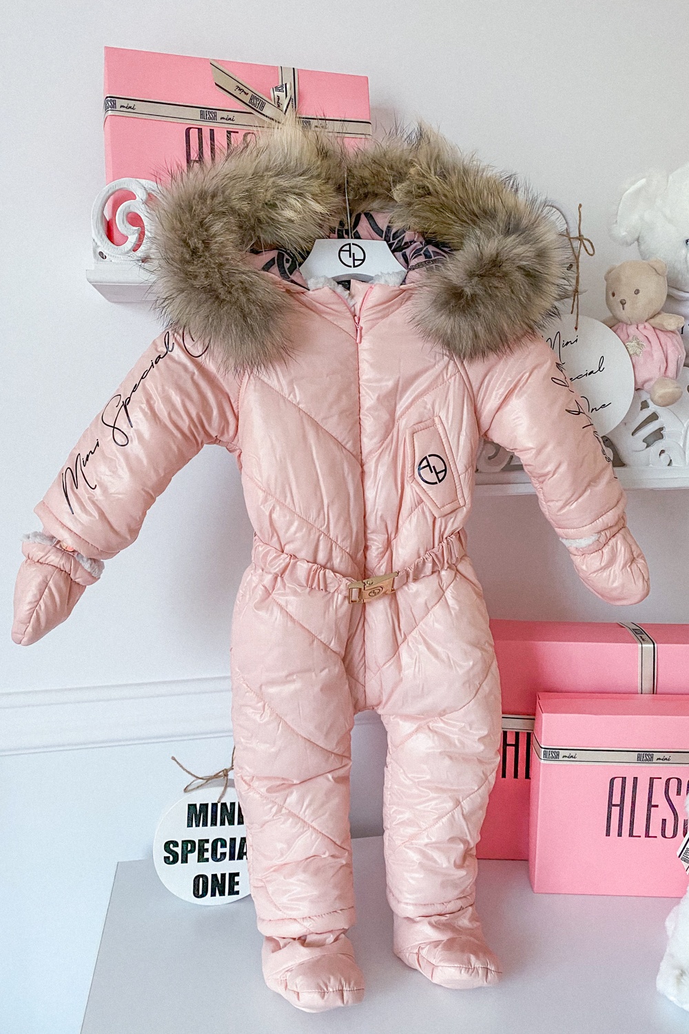 Alessa mini cosmonaut cu blană naturală - pudra - Imagine 10