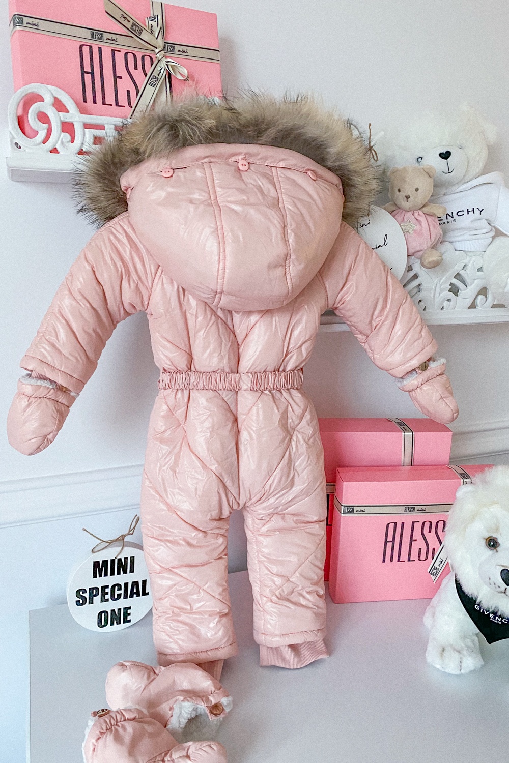 Alessa mini cosmonaut cu blană naturală - pudra - Imagine 9