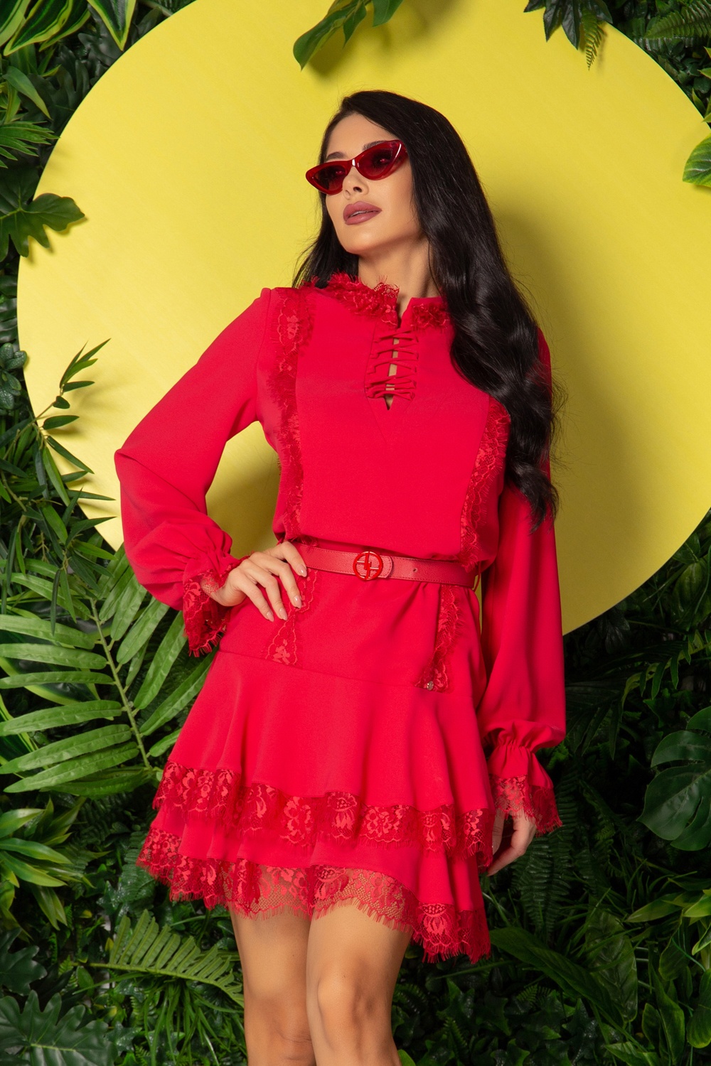 Mind Over Matter Rochie cu volane - Red Lace - Imagine 10