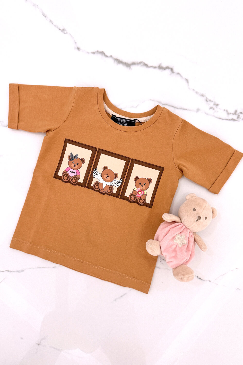 Bear Hug Mini T-Shirt din Bumbac - Mocha - Imagine 11