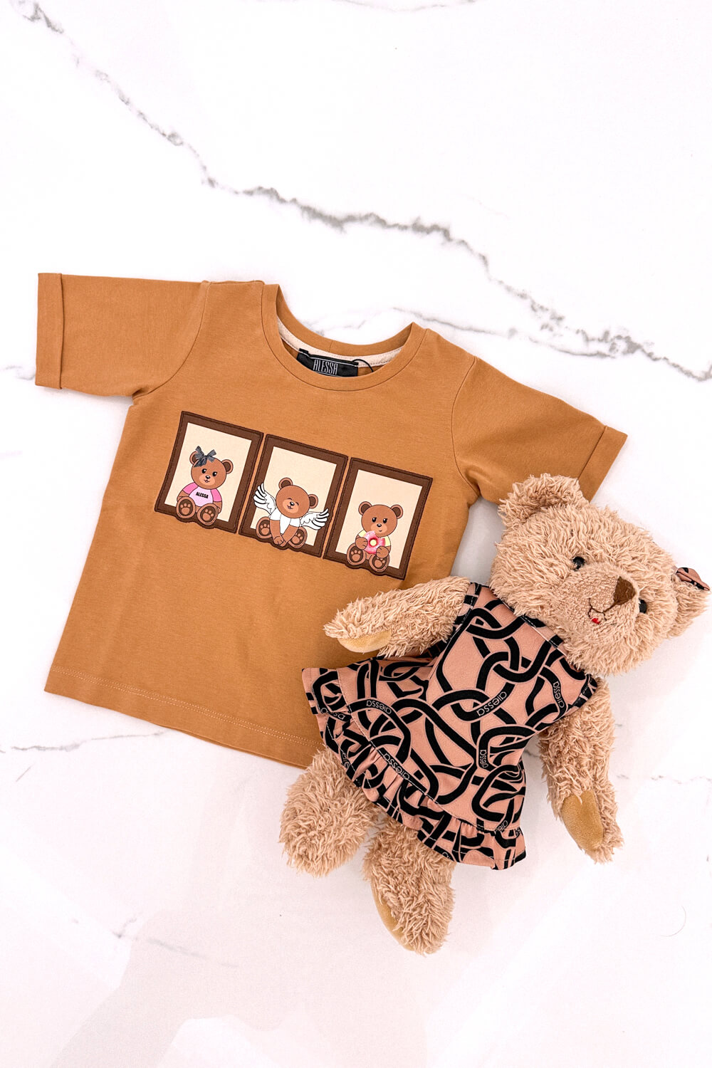 Bear Hug Mini T-Shirt din Bumbac - Mocha - Imagine 16