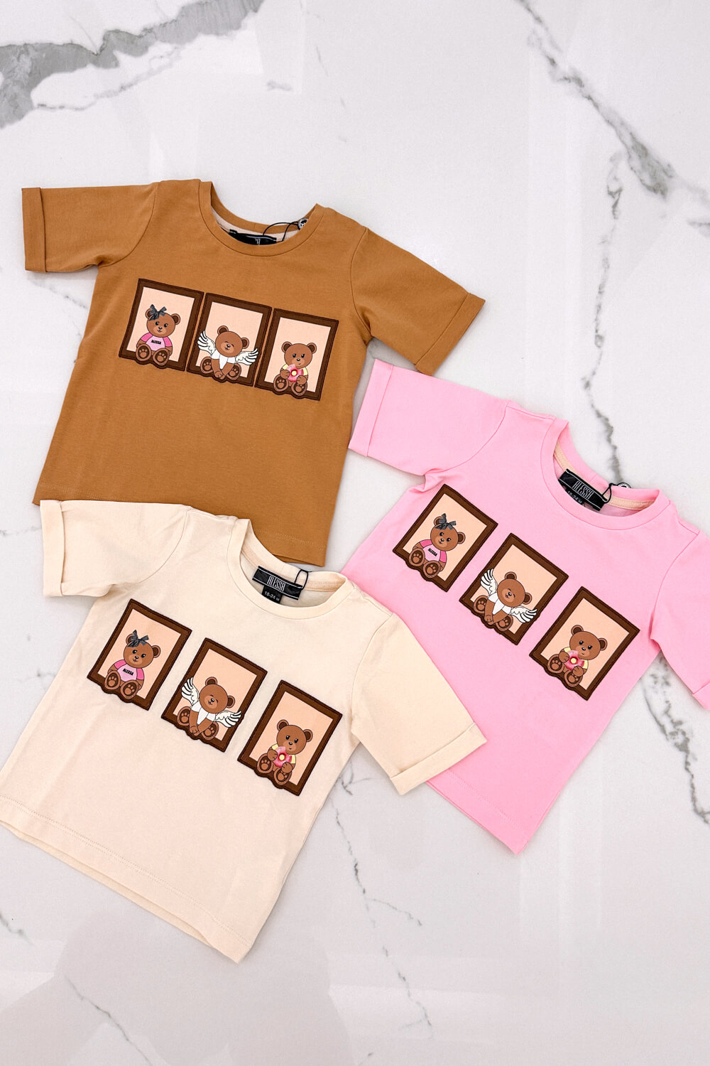 Bear Hug Mini T-Shirt din Bumbac - Soft Beige - Imagine 11