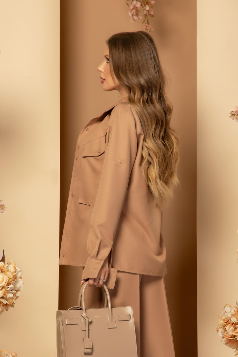 Oversized Nonchalance Cămașă - Nude Brown - Imagine 12