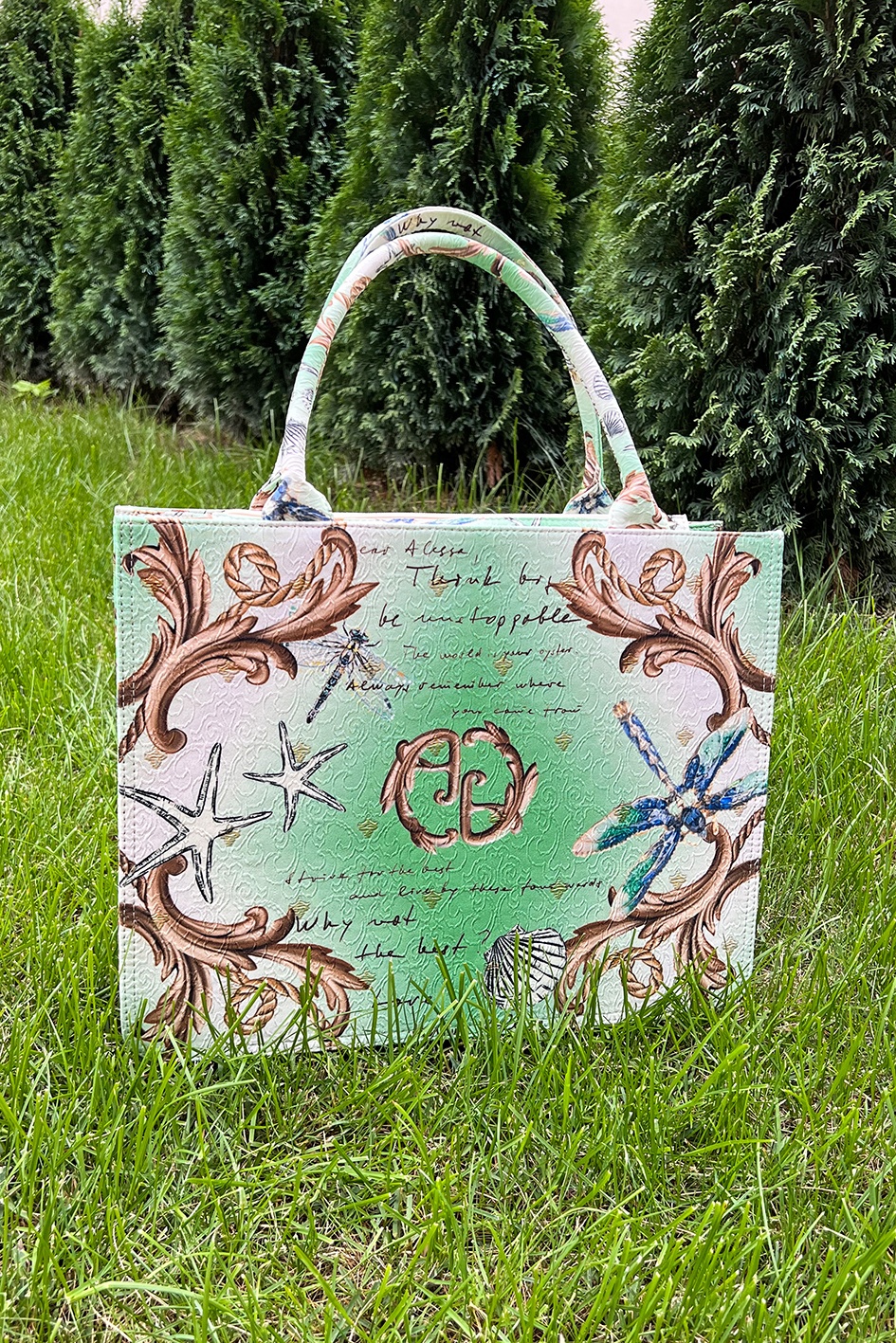 All I Want Is A Yacht geantă - Green Print - Imagine 8