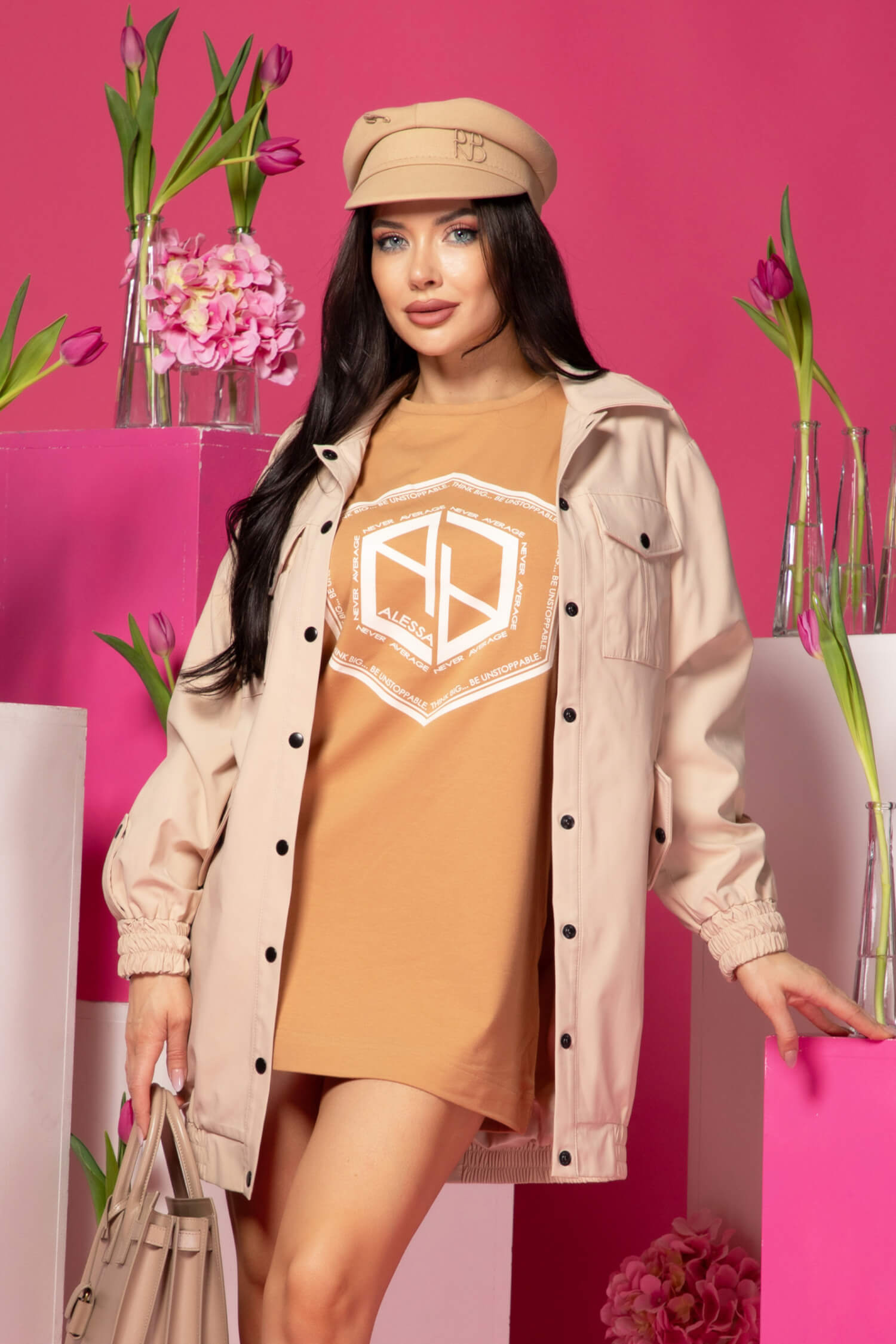 Serene Drift Jachetă Bomber - Soft Beige - Imagine 14