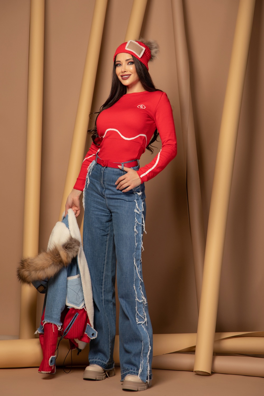 Sweater Weather Pulover din Tricot - Red - Imagine 12