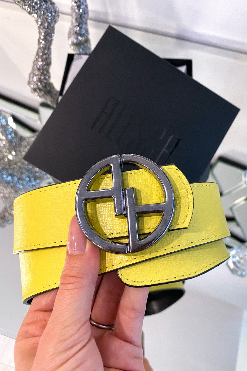 Alessa logo curea galbenă - cataramă nickeal închis - Imagine 4