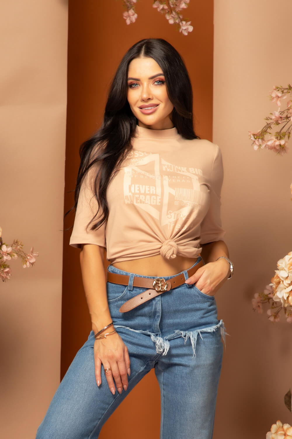 Demure Dynasty T-Shirt Din Bumbac - Nude - Imagine 12