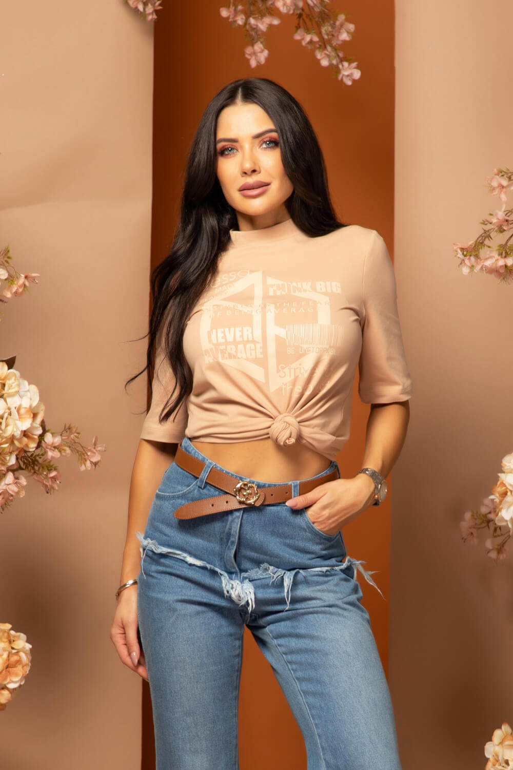 Demure Dynasty T-Shirt Din Bumbac - Nude - Imagine 9