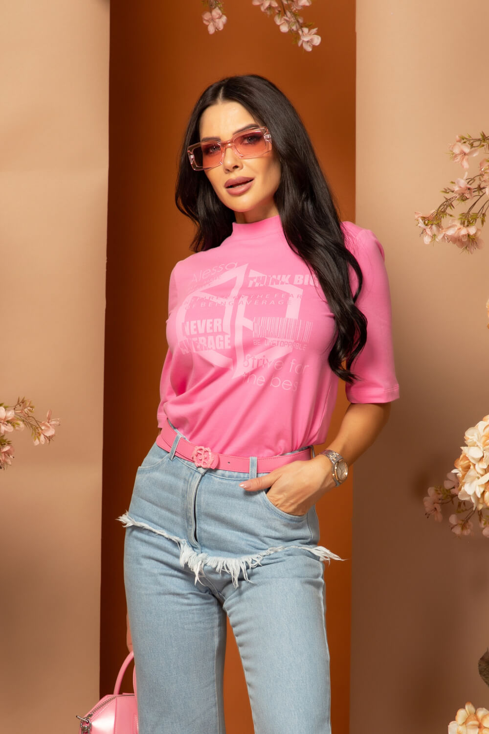 Demure Dynasty T-Shirt Din Bumbac - Pink - Imagine 9