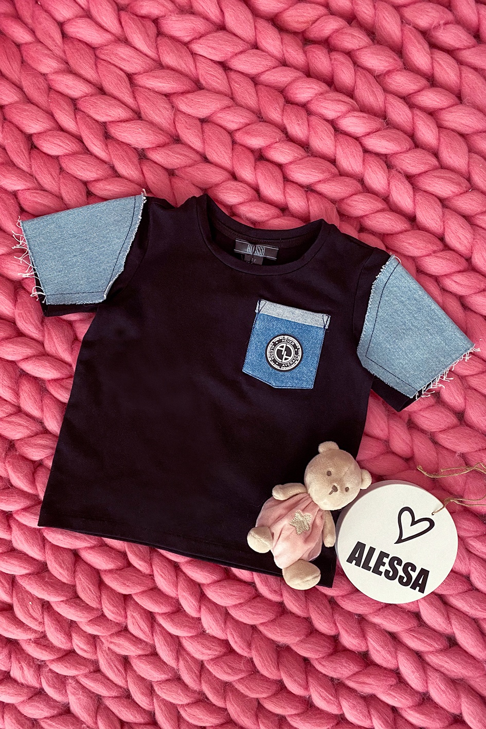 Alessa Mini Denim T-Shirt - Negru - Imagine 9