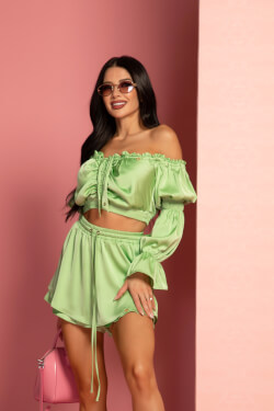 Urban Oasis Ruffles Pantalon Scurt - Green