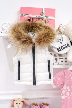 Fluffy Dreams Mini vestă de blană autentică - ecru