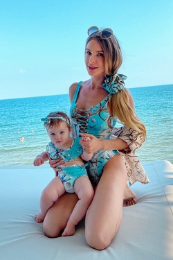 All I Want Is A Yacht mini Costume de Baie Crop-Top Ruffles - Aqua