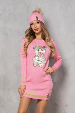 Star Entrance Căciulă Din Tricotaj Cu Blăniță Naturală - Pink