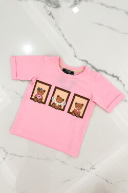 Bear Hug Mini T-Shirt din Bumbac - Roz