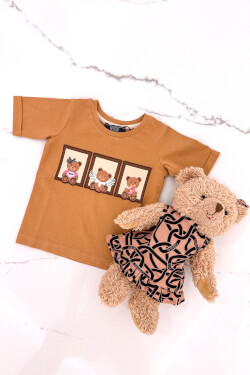 Bear Hug Mini T-Shirt din Bumbac - Mocha