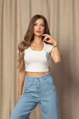 Luxury Classic Bluză Scurtă Din Bumbac - Ecru - Imagine 11