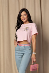 Alessa Royalty Tricou Scurt Cu Broderie - Light Pink - Imagine 6