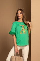 Feathered Aura Tricou Din Bumbac - Green - Imagine 9