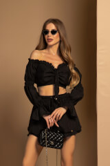 Urban Oasis Ruffles Pantaloni Scurți - Black - Imagine 9