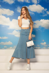 Denim Fever Midi Fustă - Light Blue - Imagine 6