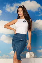 Timeless Tease Fustă Din Denim - Blue - Imagine 14