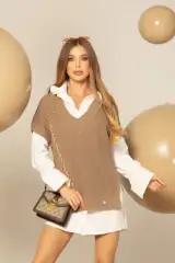 Snug & Chic Vesta Lungă Din Tricot - Beige Grey - Imagine 9