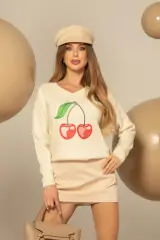 Pulover tricotat Cherry on Top - Cream - Imagine 6