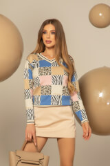 Cozy Elegance Pulover Tricotat - Pink/Blue - Imagine 8