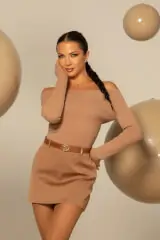 Ribbed Serenity Bluză-Barcă - Mocha - Imagine 11