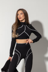 Prime Active Crop-Top cu Mâneci Lung - Black/White - Imagine 9