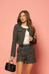 Bouclé euphoria Pantalon Scurt - Black - Imagine 14