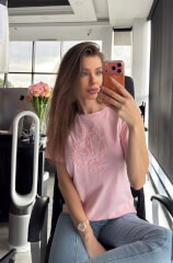 Tricou Inspire Insignia cu broderie - Light Pink - Imagine 3